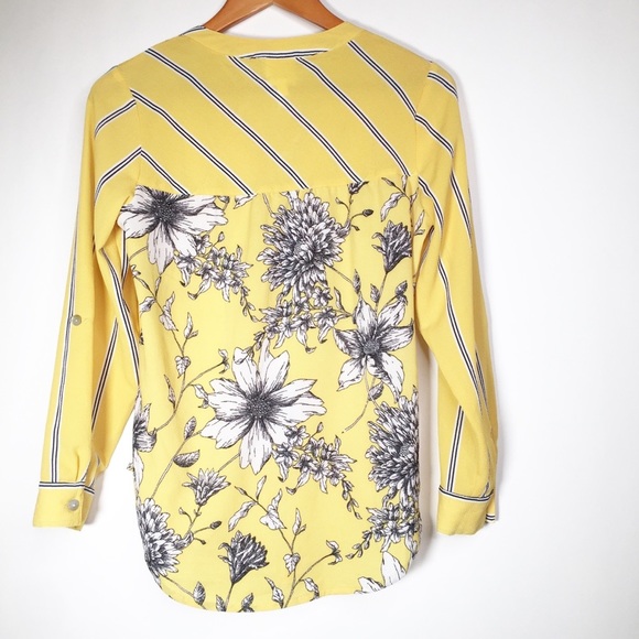 💰 5/25$ ♻️ Fig and Flower SP Yellow Floral Long Sleeve Blouse - Picture 9 of 9